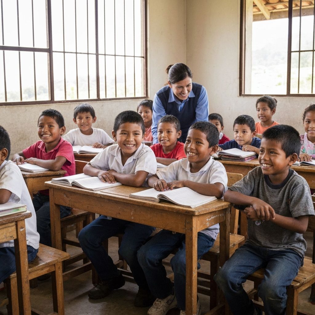 Niños y niñas en una escuela rural de Colombia apoyada por Fundicur